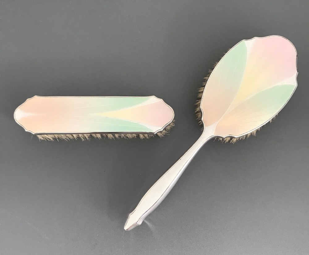A good pair of George VI Silver and Enamel Brushes, 1937 View IV