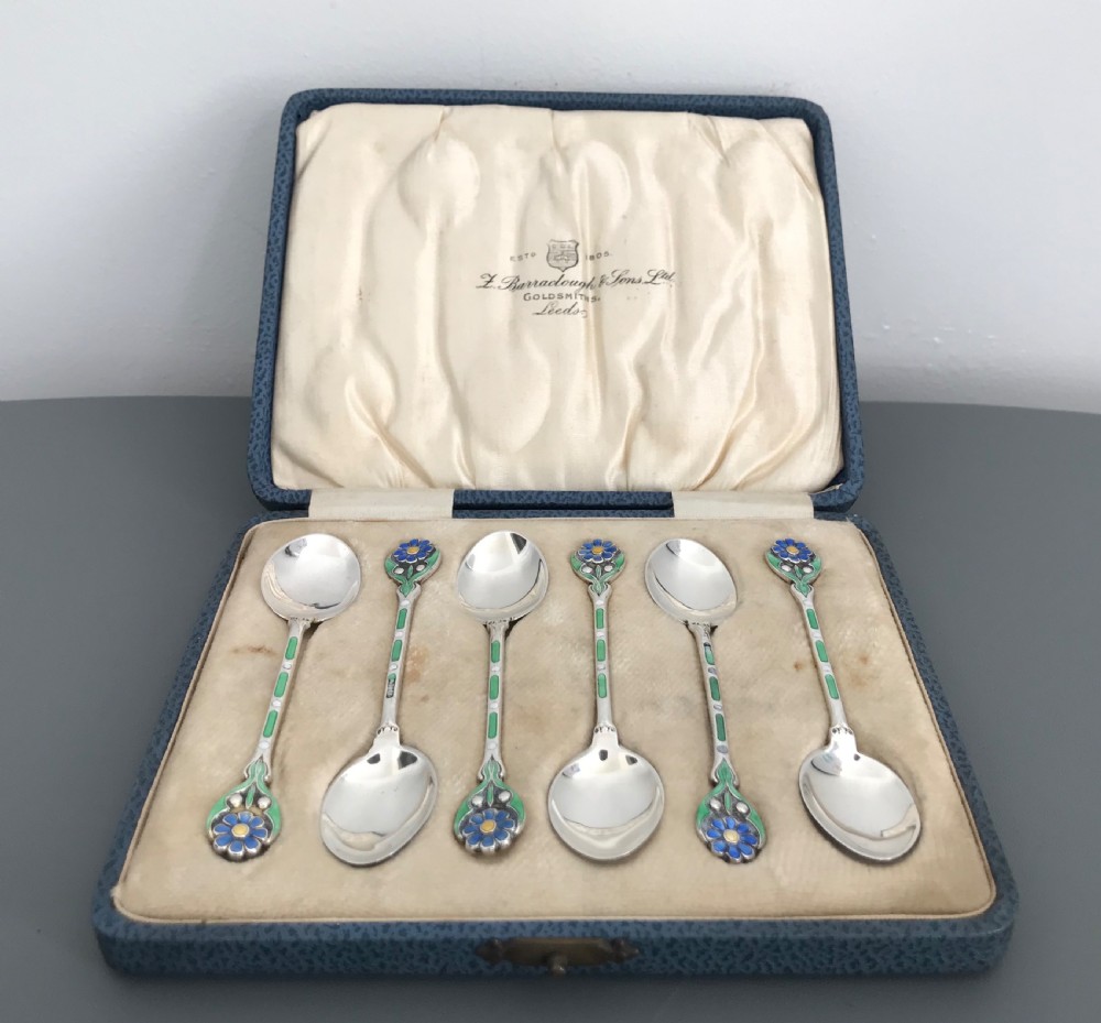 Very pretty set of Solid Silver & Enamel Spoons View II