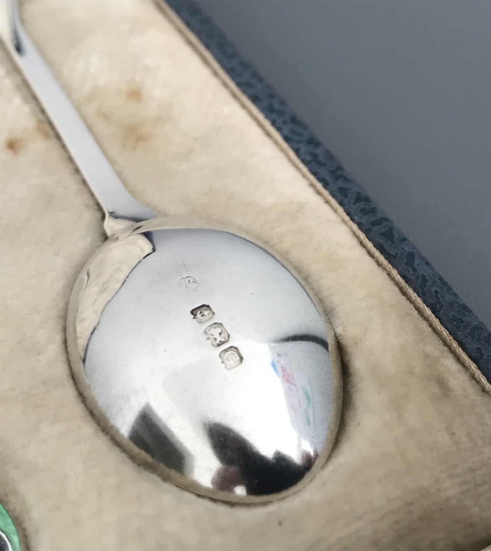 Very pretty set of Solid Silver & Enamel Spoons View III