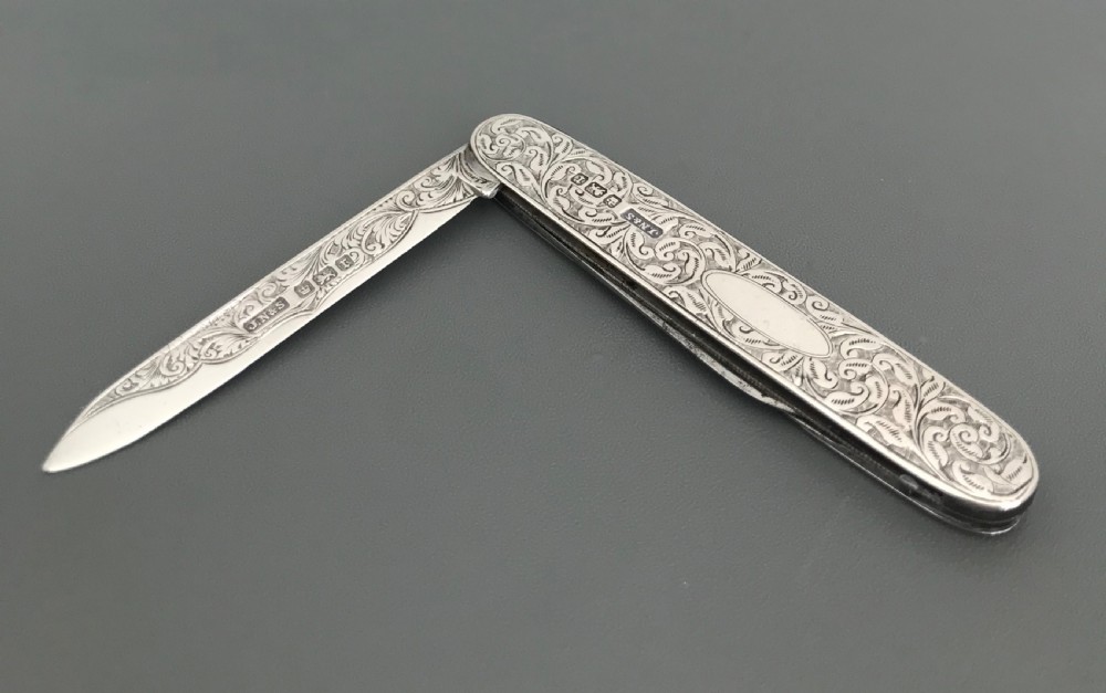 Stunning Edwardian solid silver fruit pen knife View VIII