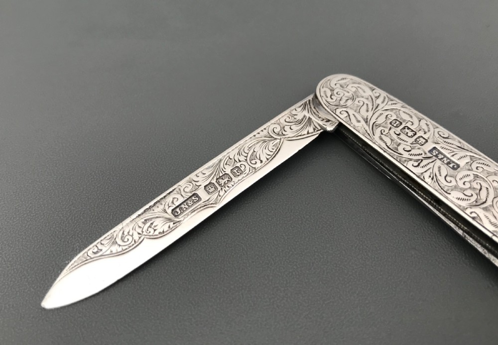 Stunning Edwardian solid silver fruit pen knife View IX