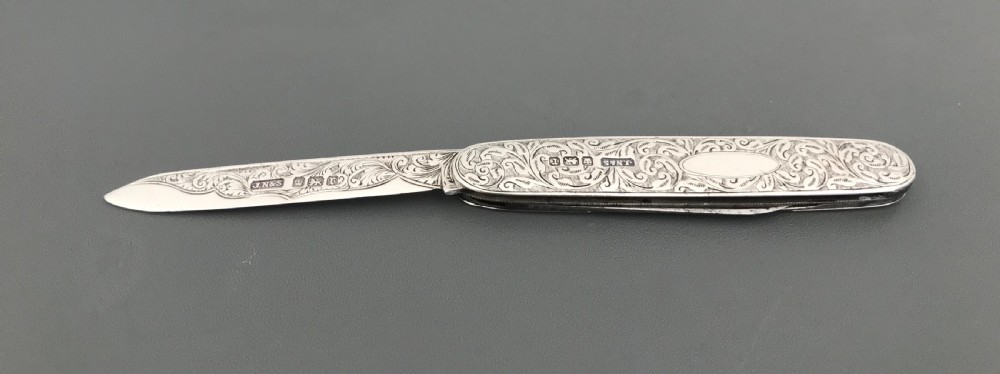 Stunning Edwardian solid silver fruit pen knife View X