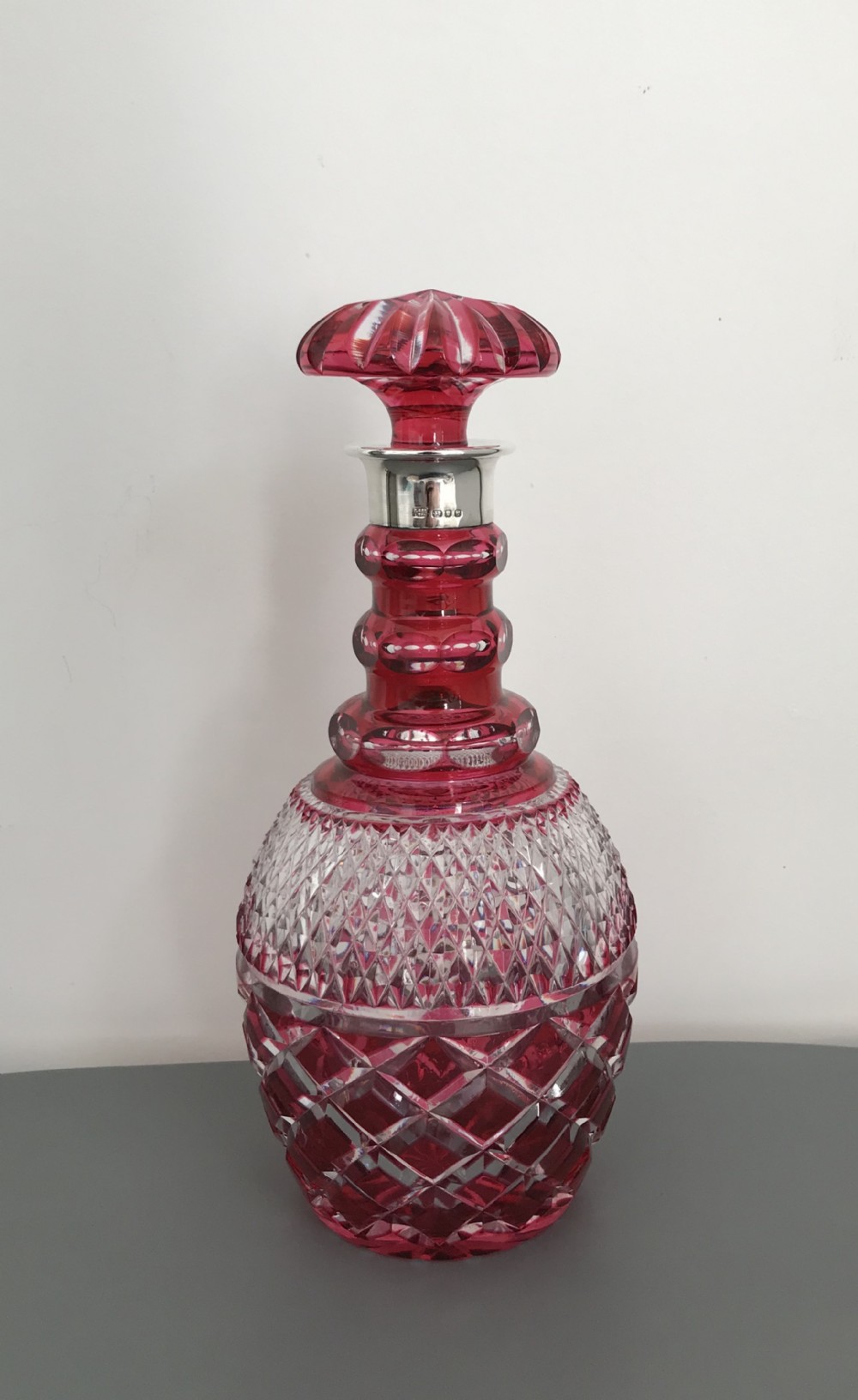 Mid Century Silver & Cut Glass Decanter 