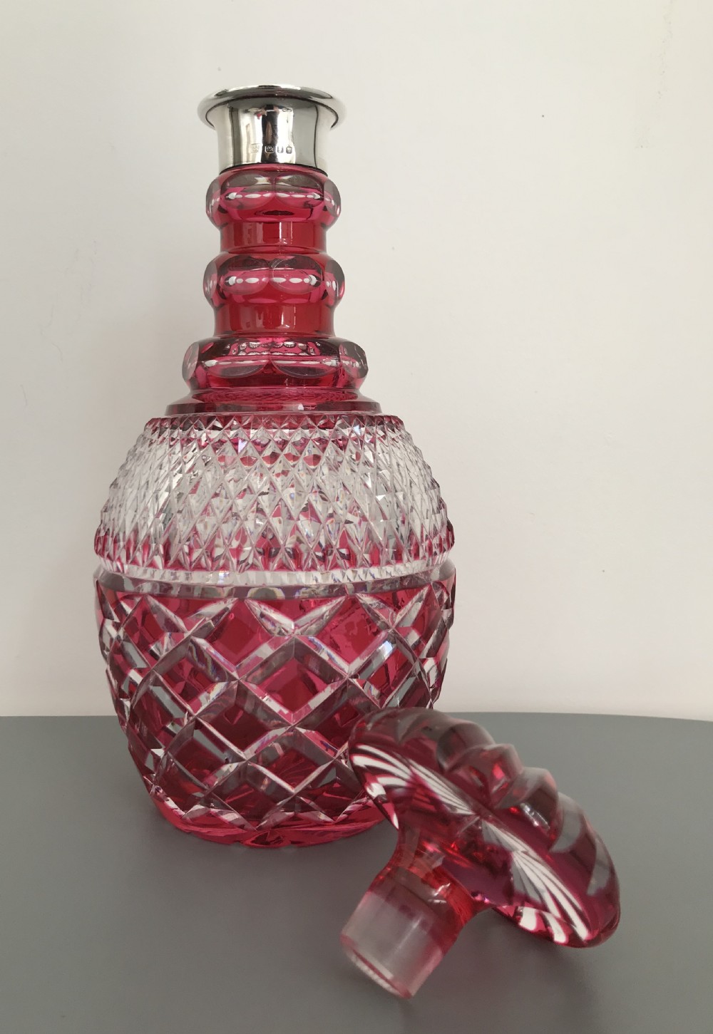 Mid Century Silver & Cut Glass Decanter  View V
