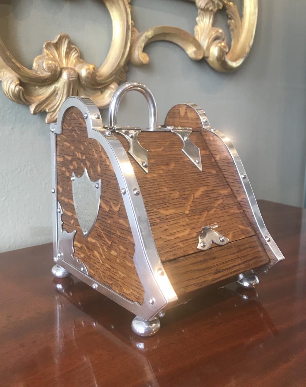Victorian Oak Tea Caddy in form of Coal Scuttle