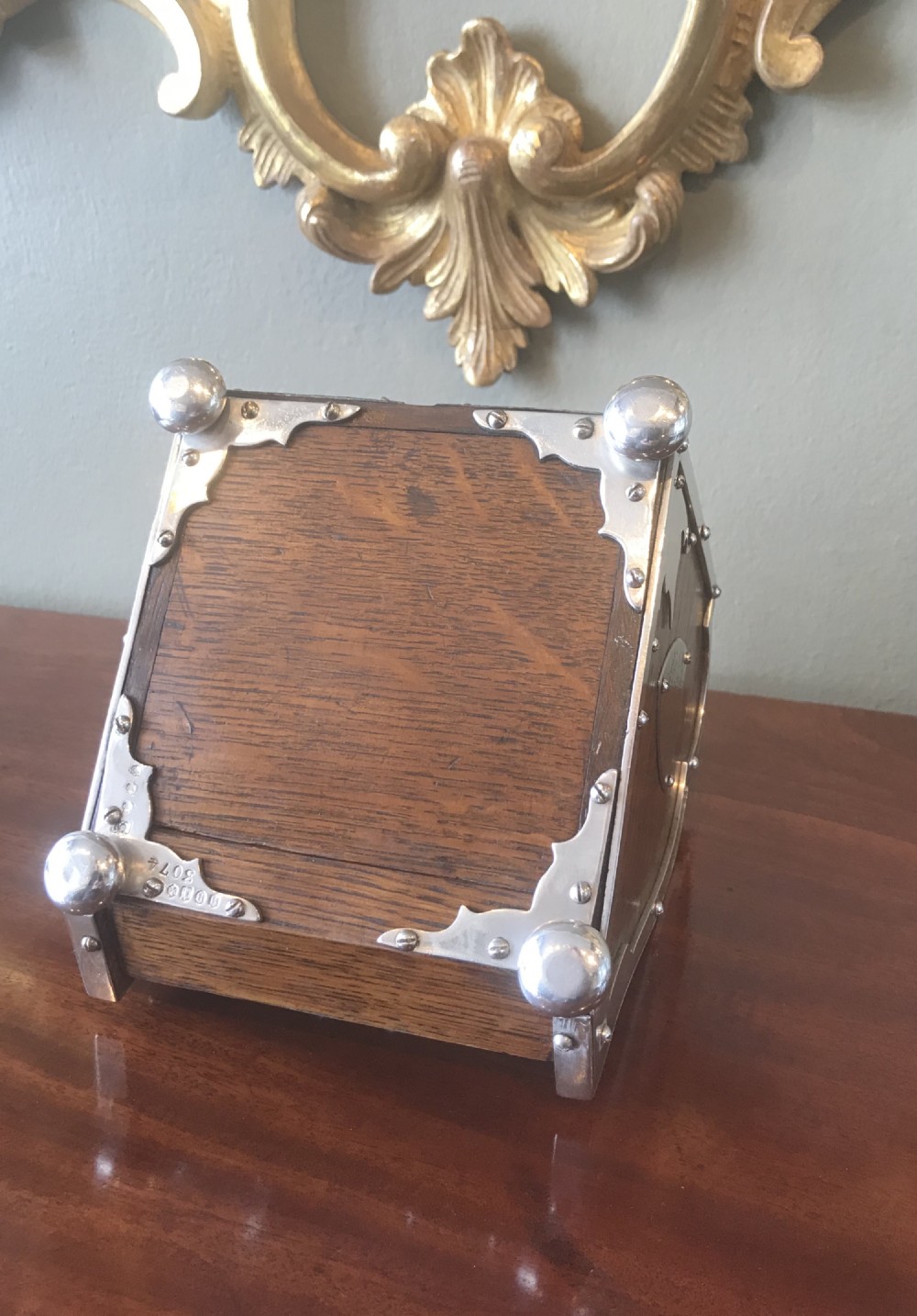 Victorian Oak Tea Caddy in form of Coal Scuttle View VIII