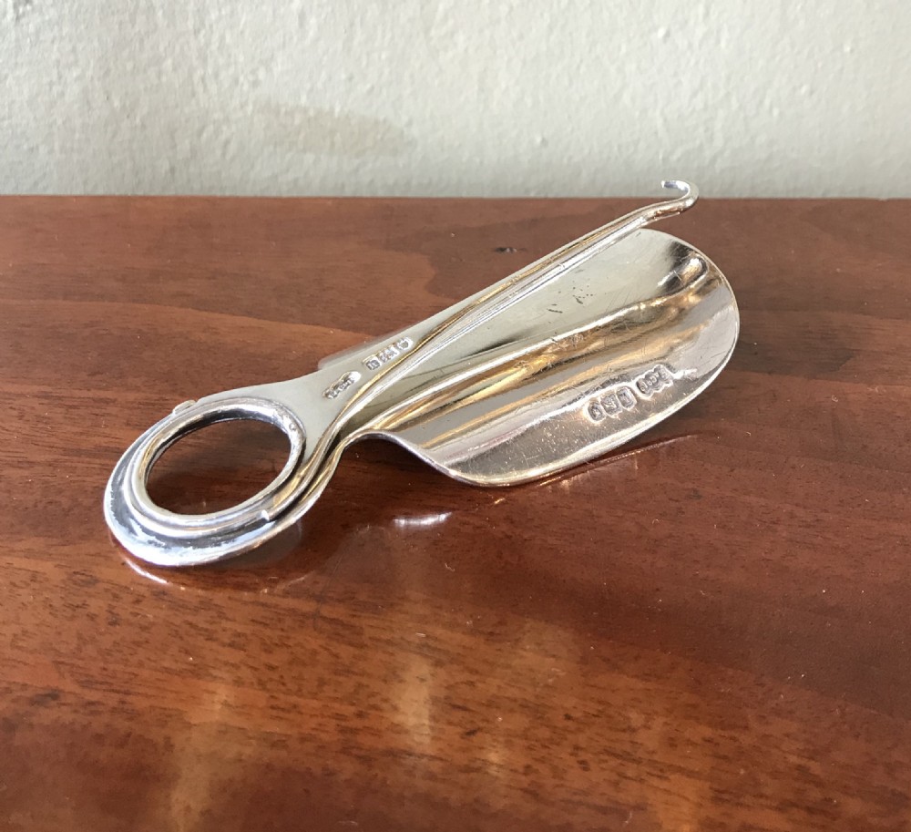 Unusual Edwardian Silver Shoe Horn Button Hook Combination
