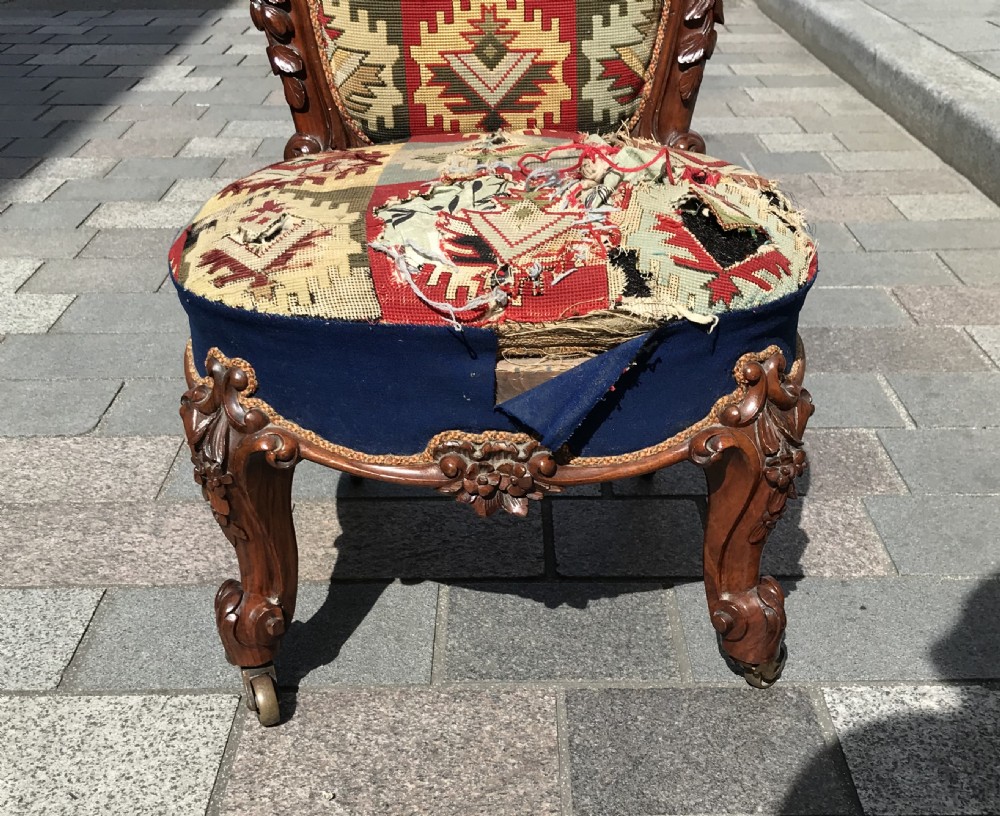 Stunning Victorian carved walnut chair  View V