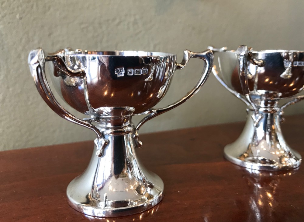 Set of Four Art Nouveau Silver Salts Cups in the form of Tygs View II