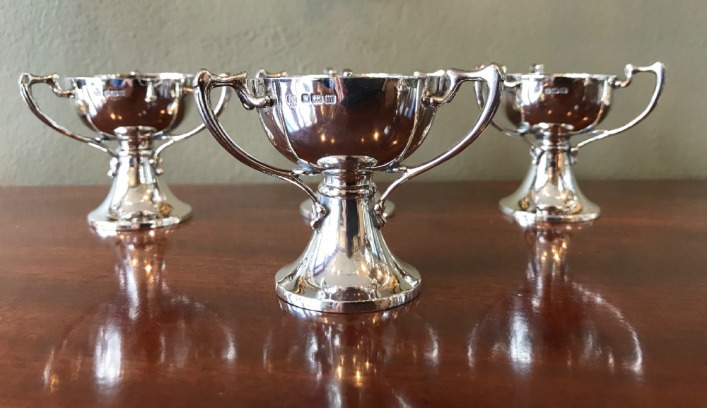 Set of Four Art Nouveau Silver Salts Cups in the form of Tygs View III