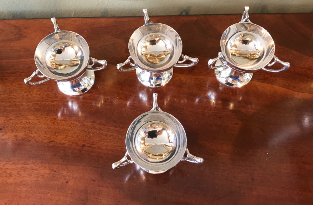 Set of Four Art Nouveau Silver Salts Cups in the form of Tygs View V