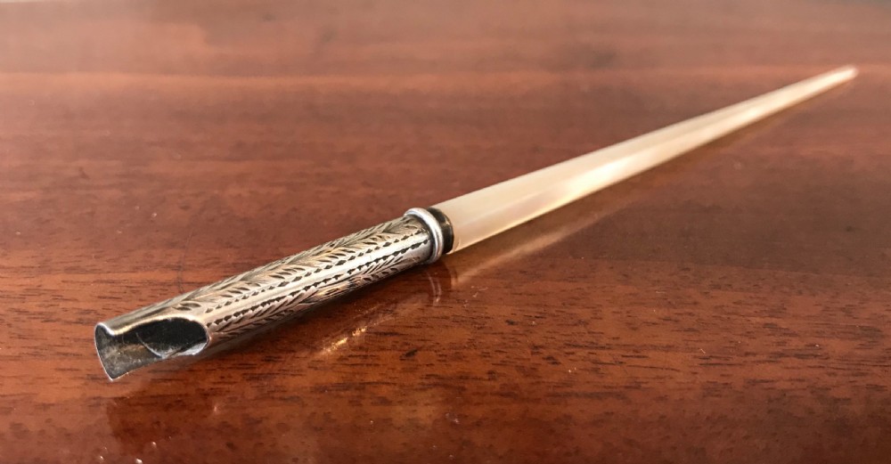 Quality Victorian Silver & Mother of Pearl Dip Pen  View II