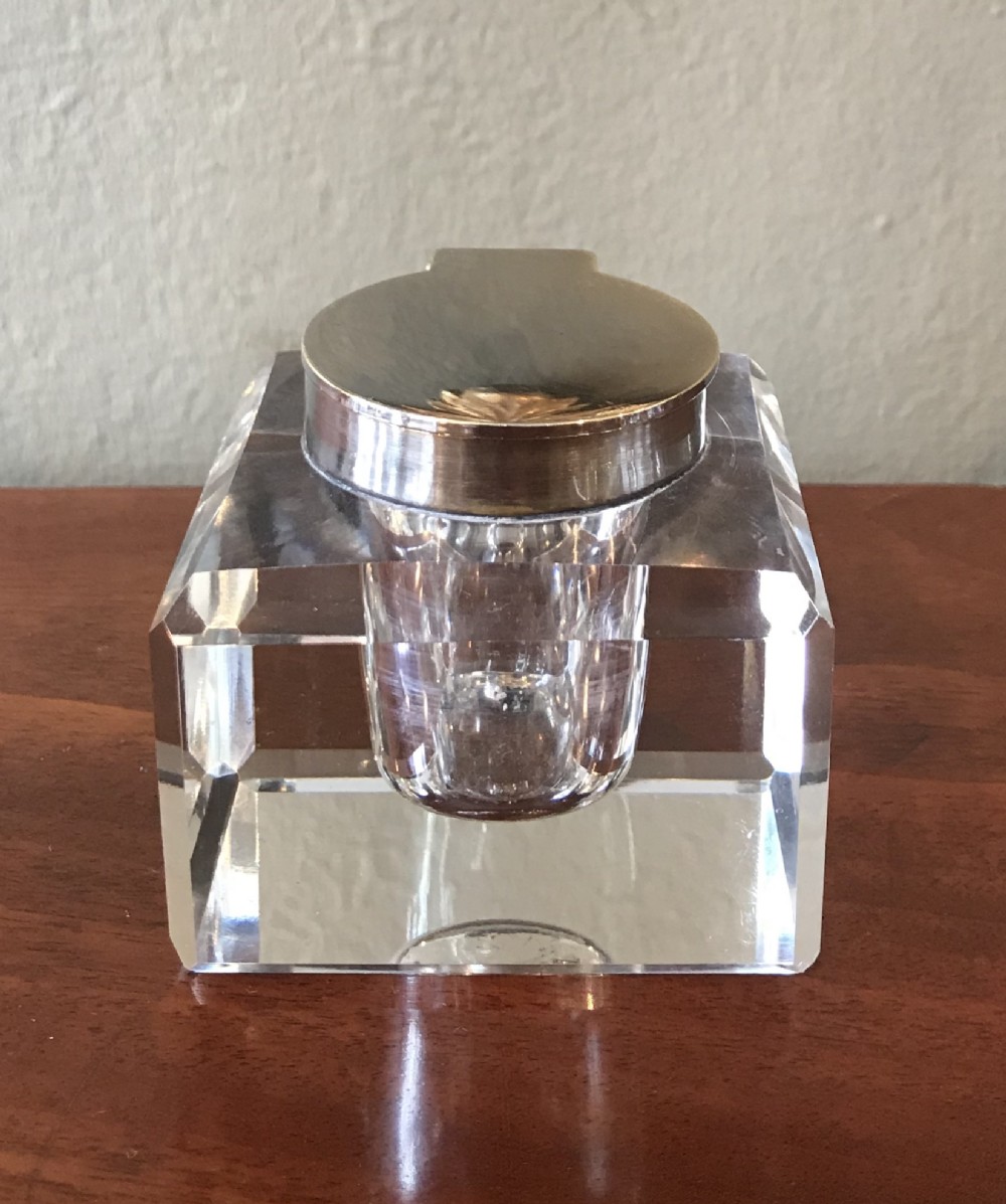 Edwardian Silver Plated and cut glass inkwell