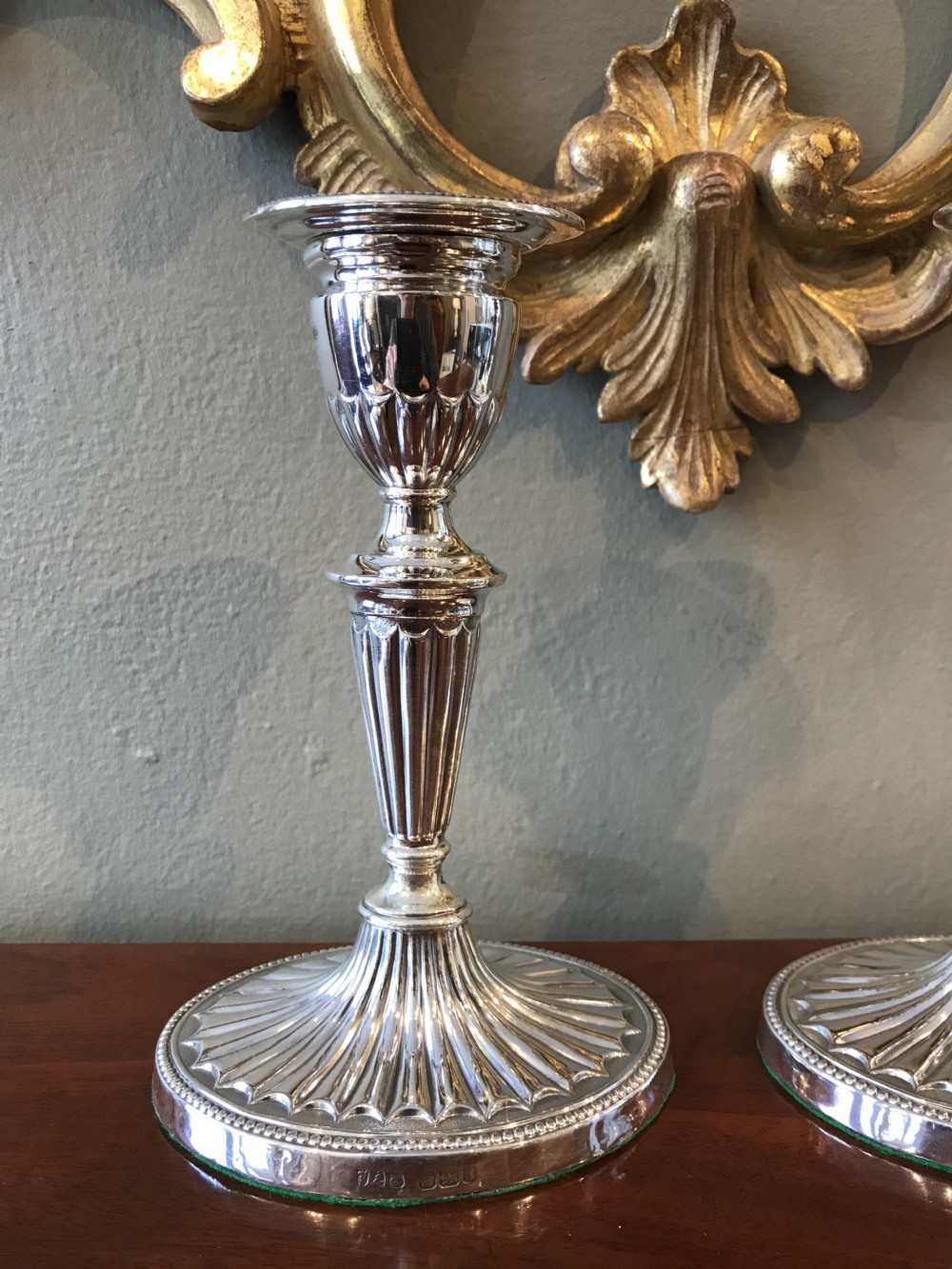 Pair Victorian Solid Silver Candlesticks  View III
