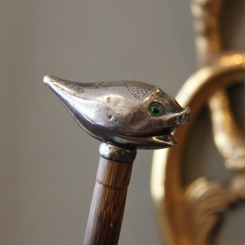 Edwardian Parasol Umbrella by Brigg with Silver Fish Handle, 1908 View II