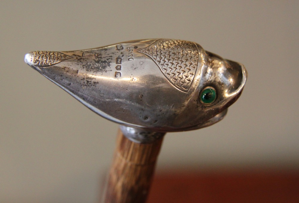 Edwardian Parasol Umbrella by Brigg with Silver Fish Handle, 1908 View III