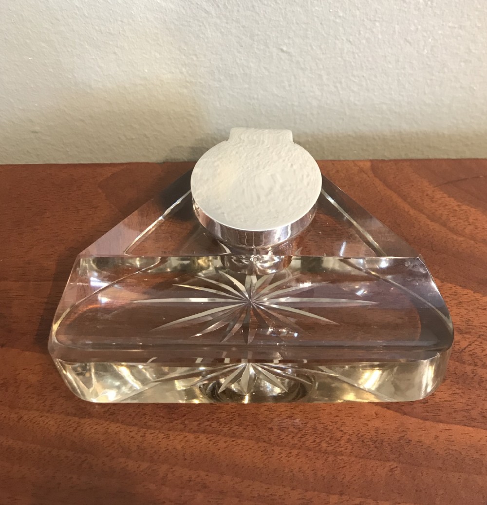George V silver and glass inkwell 
