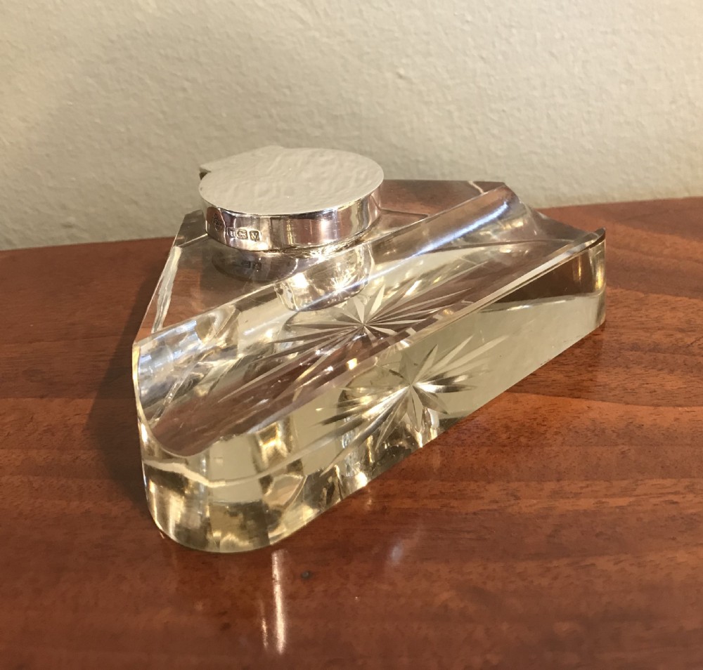 George V silver and glass inkwell  View III