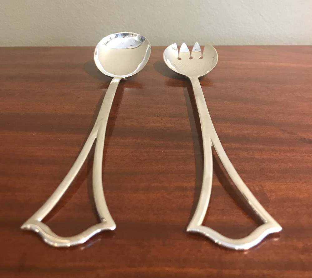 Quality Pair of George V Solid Silver Salad Servers View III