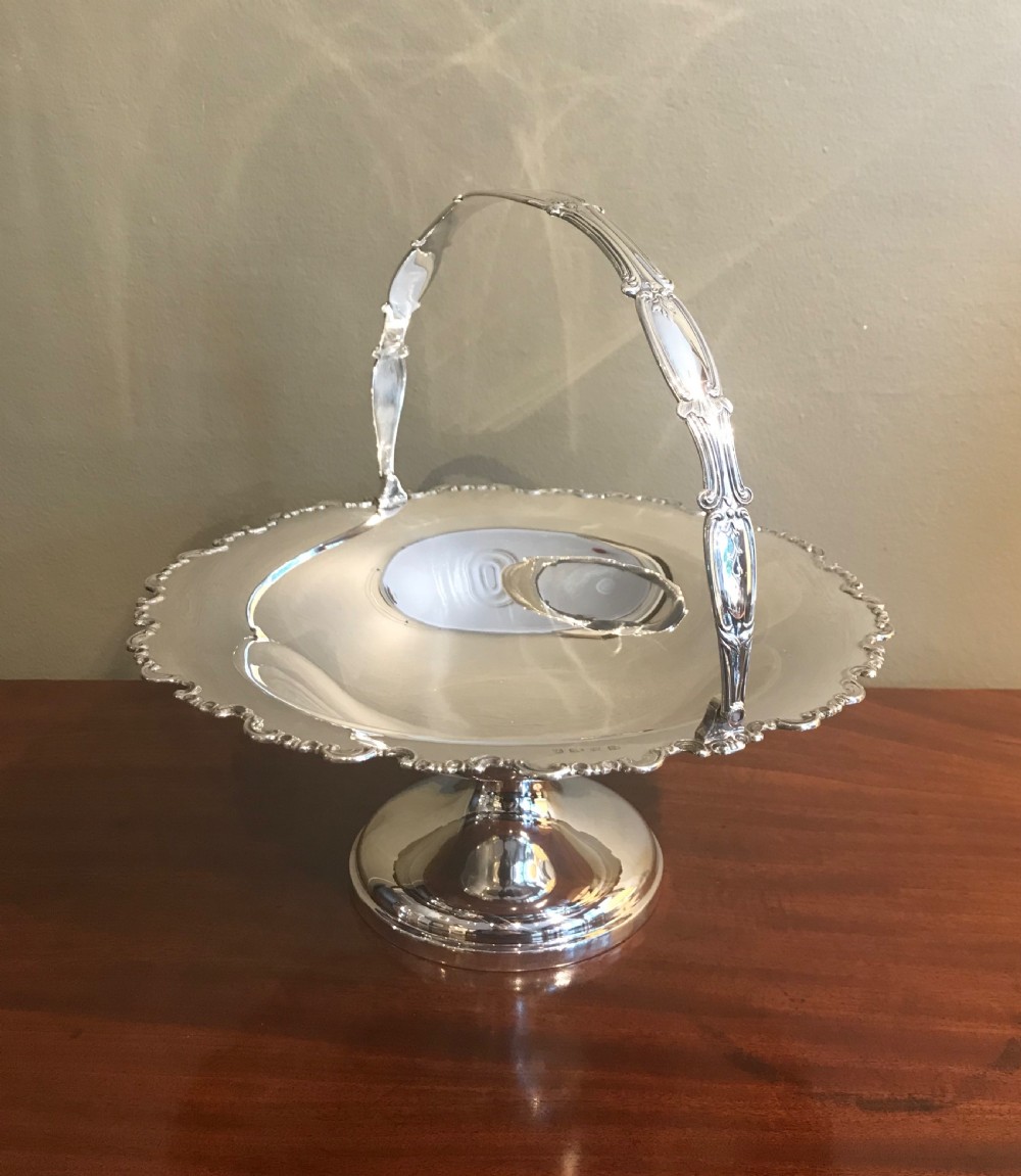 Large George V Solid Silver Swing Handle Fruit Basket, 1924 View II