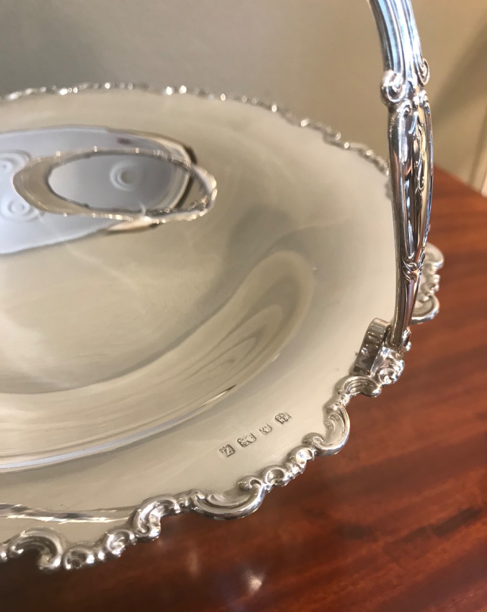 Large George V Solid Silver Swing Handle Fruit Basket, 1924 View III