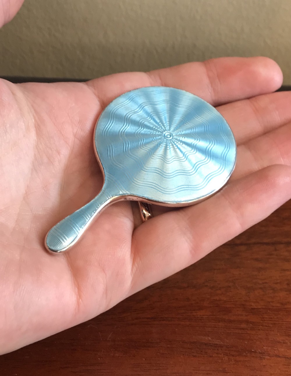 Miniature Solid Silver and Guilloche Enamel Mirror