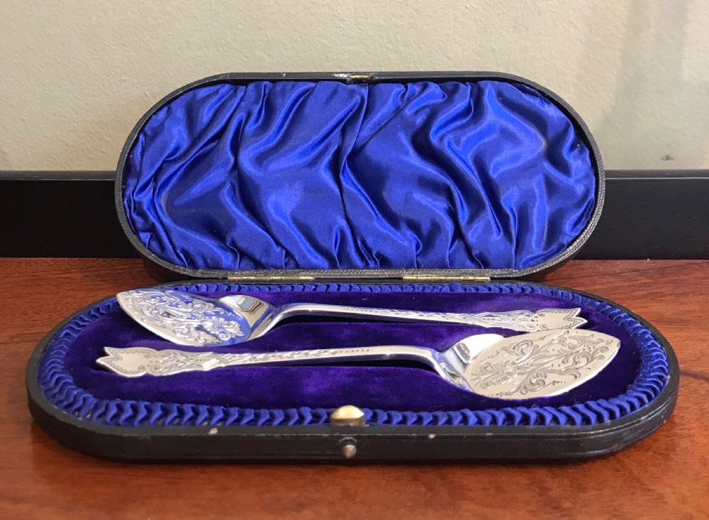 A wonderful pair of Edwardian Silver Jam or Preserve Spoons View II