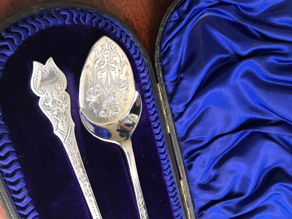 A wonderful pair of Edwardian Silver Jam or Preserve Spoons View III