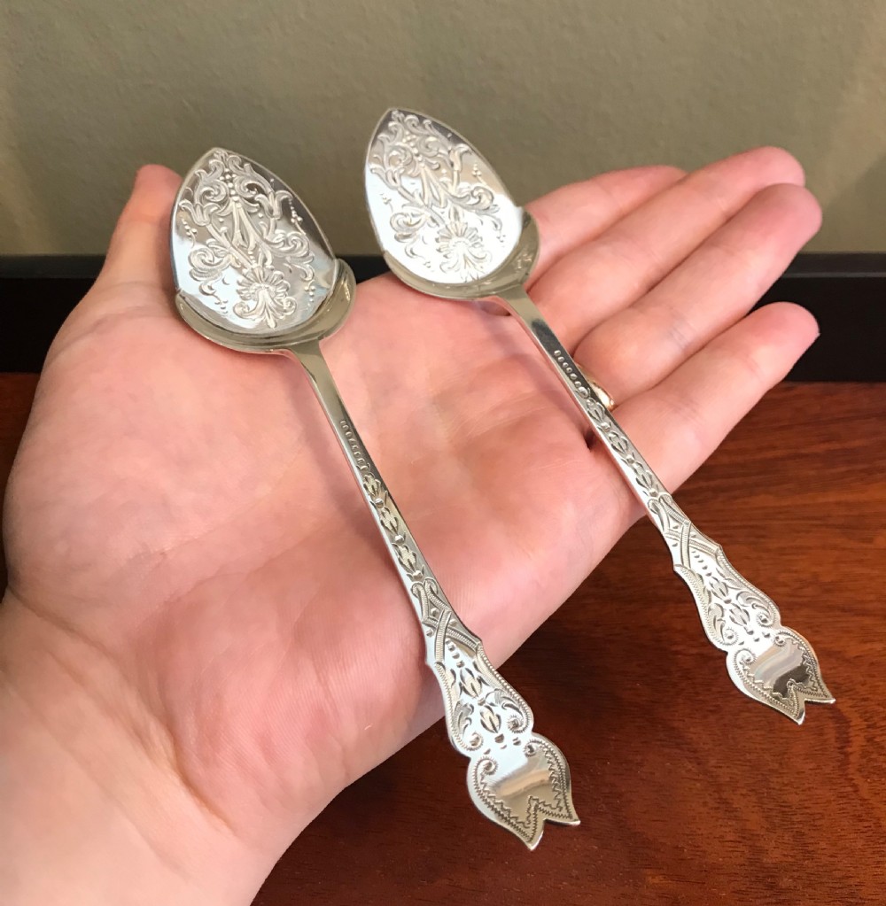 A wonderful pair of Edwardian Silver Jam or Preserve Spoons View VII