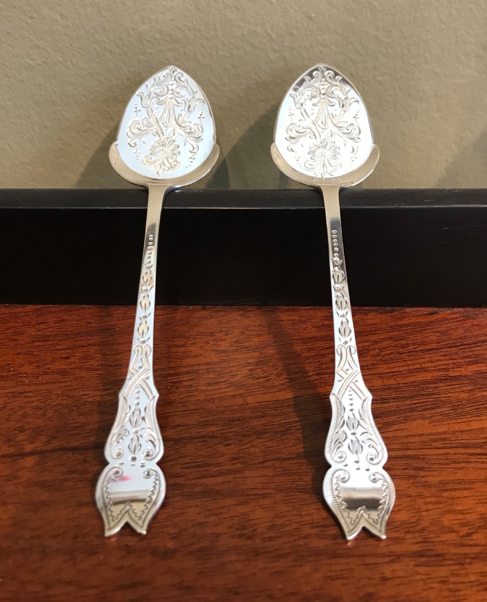 A wonderful pair of Edwardian Silver Jam or Preserve Spoons View VIII