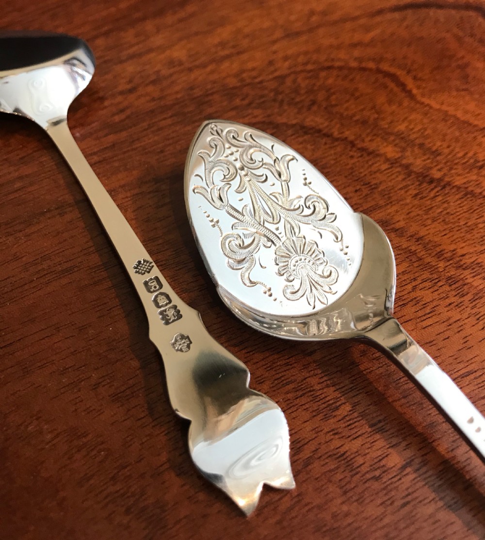 A wonderful pair of Edwardian Silver Jam or Preserve Spoons View IX