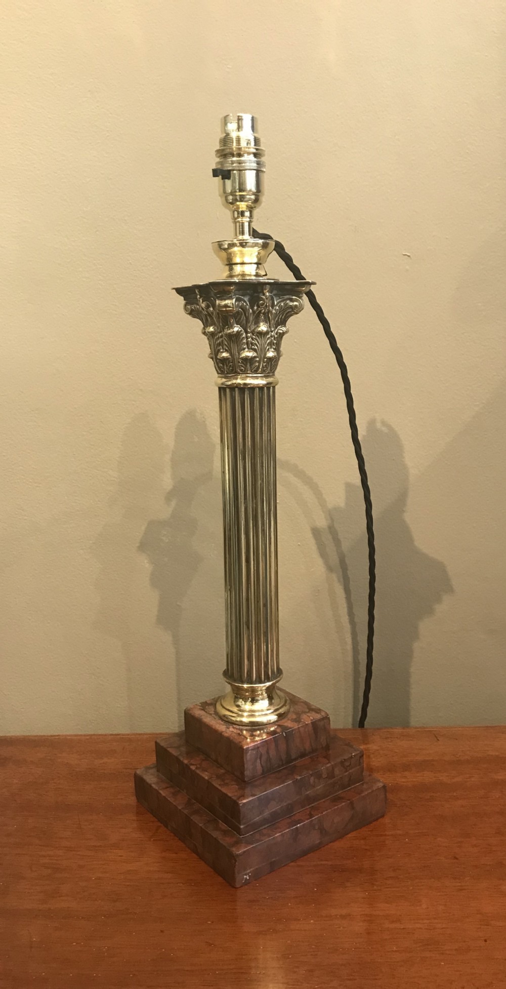 Victorian Brass and Marble Corinthian Table Lamp