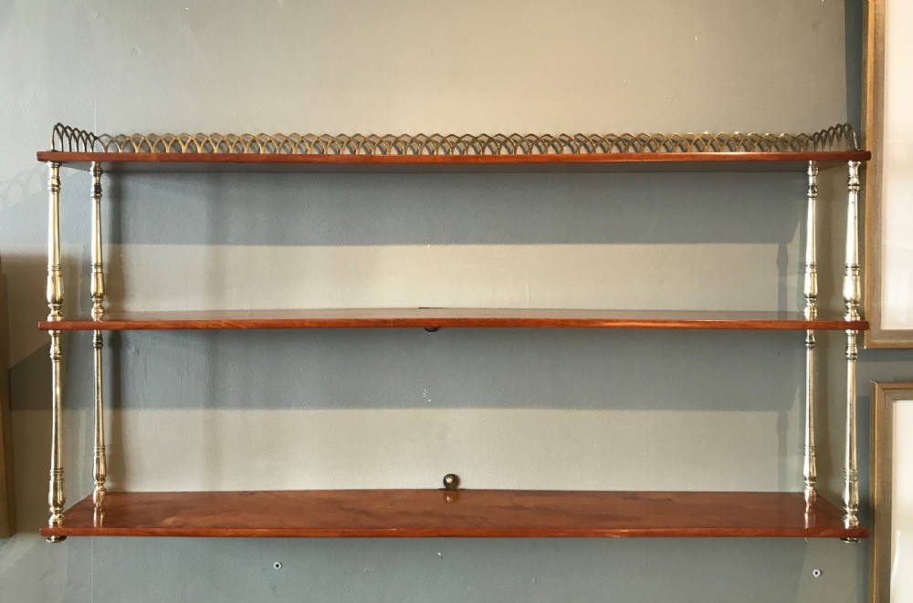 Quality Victorian Satinwood & Brass Wall Shelves