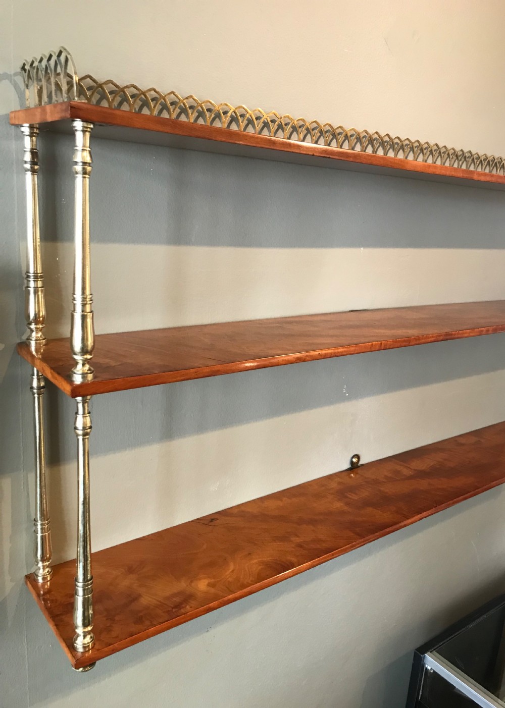 Quality Victorian Satinwood & Brass Wall Shelves View II