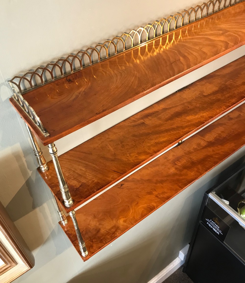 Quality Victorian Satinwood & Brass Wall Shelves View III