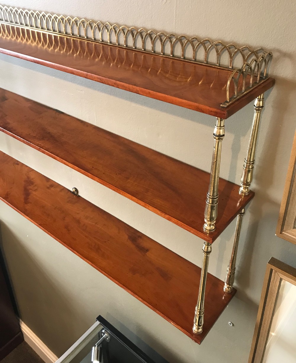 Quality Victorian Satinwood & Brass Wall Shelves View V