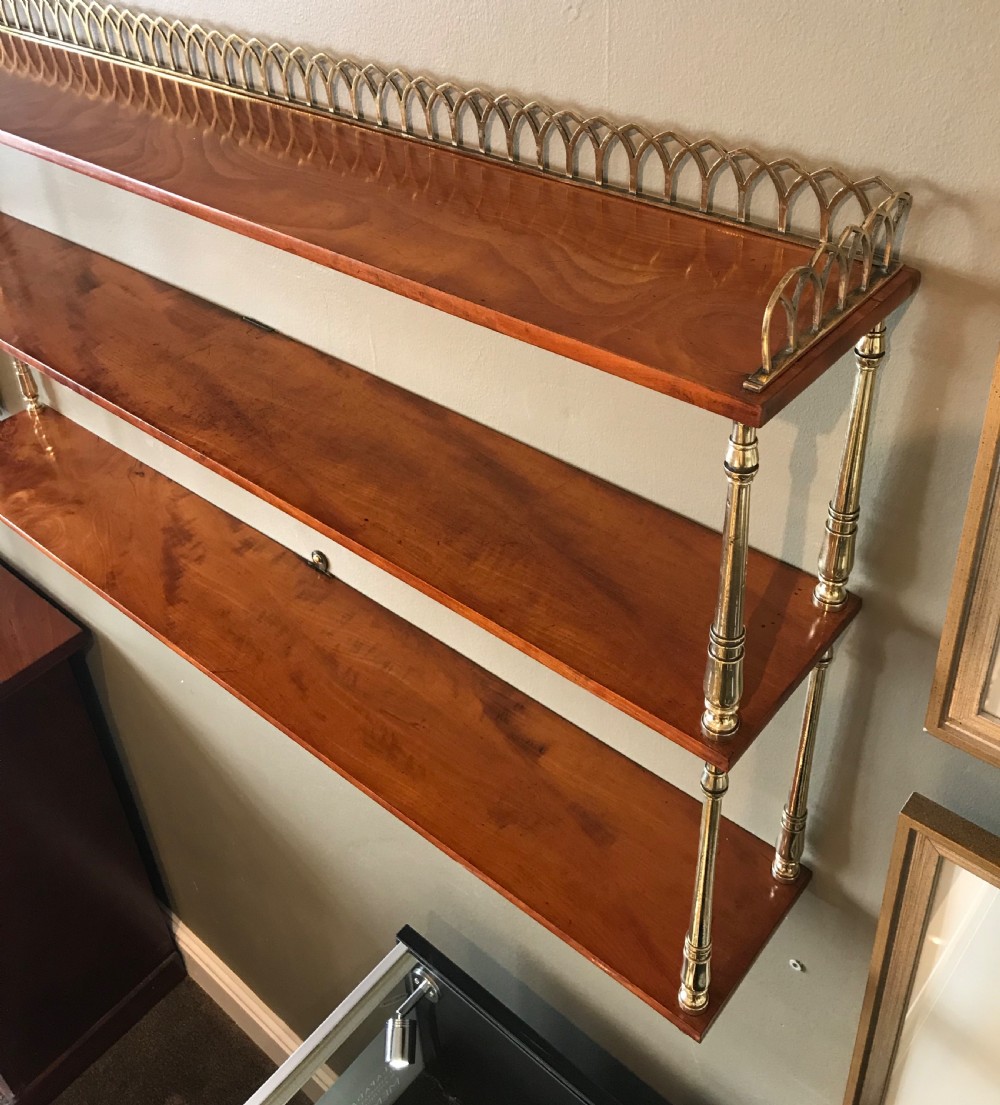 Quality Victorian Satinwood & Brass Wall Shelves View VI