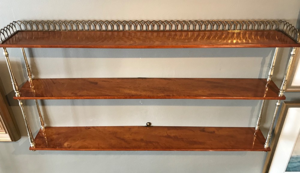 Quality Victorian Satinwood & Brass Wall Shelves View X