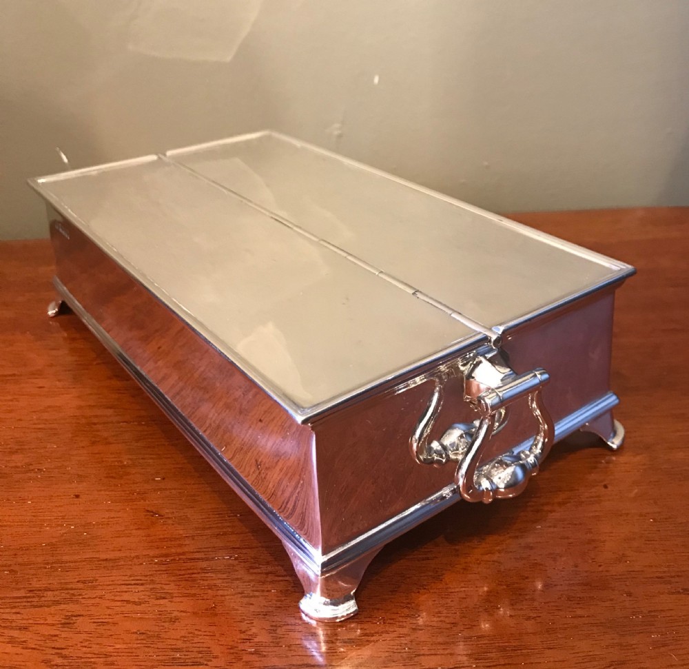 Superb George V Solid Silver Inkwell Desk Stand, 1935 View IV