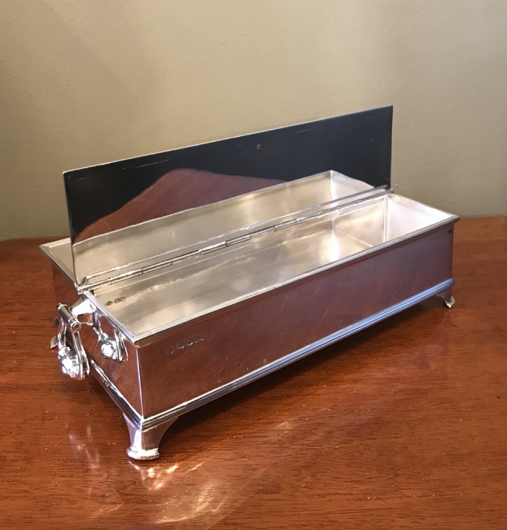 Superb George V Solid Silver Inkwell Desk Stand, 1935 View IX