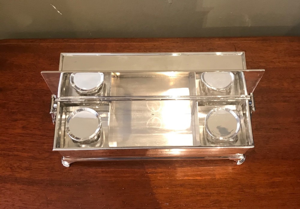 Superb George V Solid Silver Inkwell Desk Stand, 1935 View X