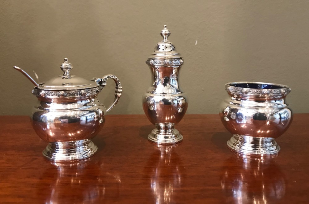 Quality Solid Silver Three Piece Cruet Set