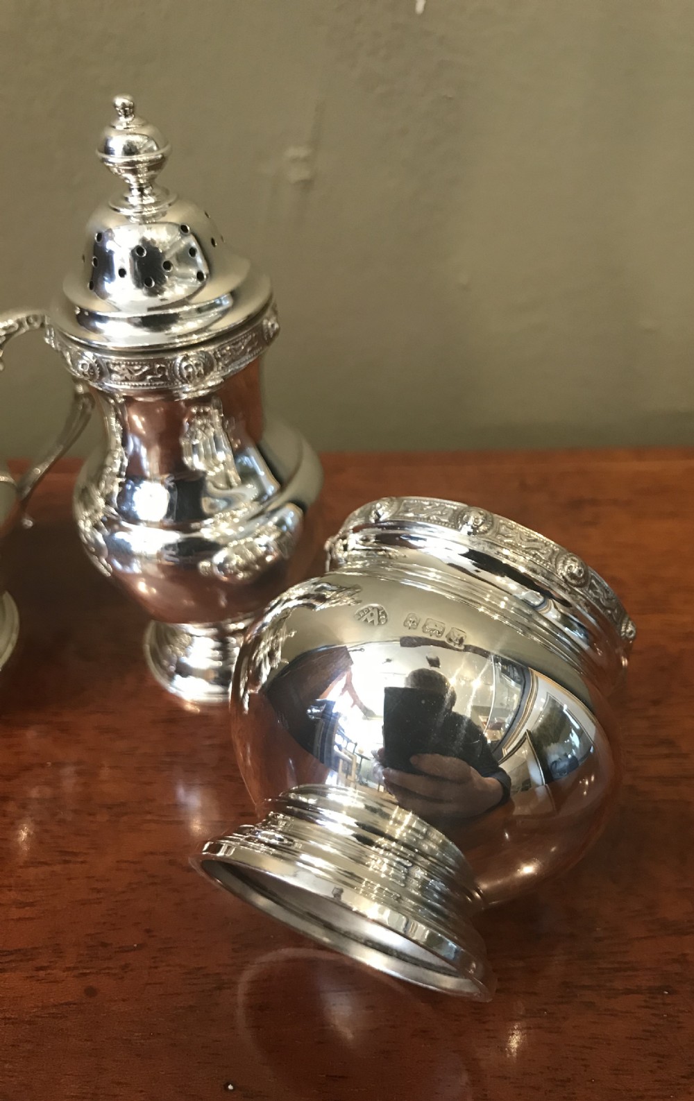 Quality Solid Silver Three Piece Cruet Set View V