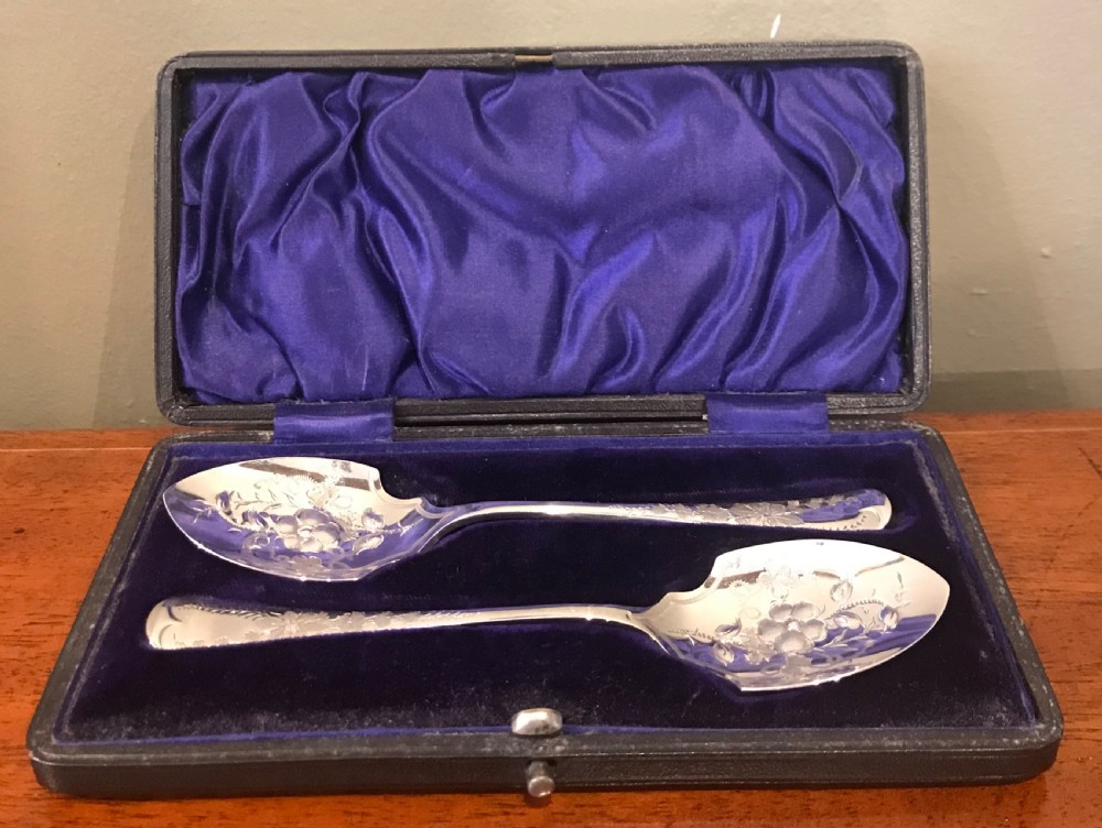 Good Pair of Victorian Silver Preserve Spoons, 1895 View III