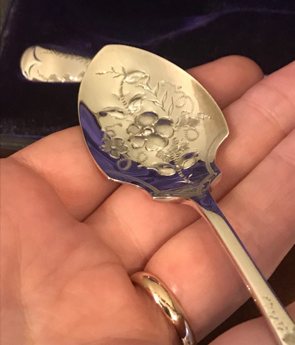 Good Pair of Victorian Silver Preserve Spoons, 1895 View IX