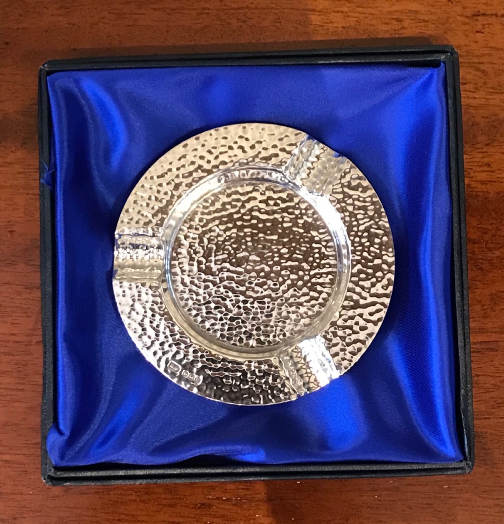 1930 Solid Silver Planished Ashtray View II