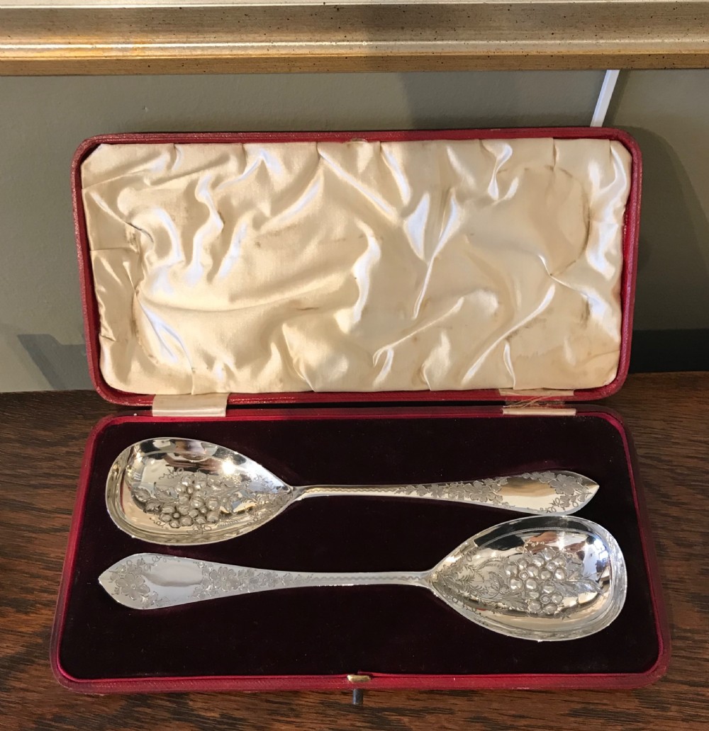 Pair of Victorian Silver Berry Spoons