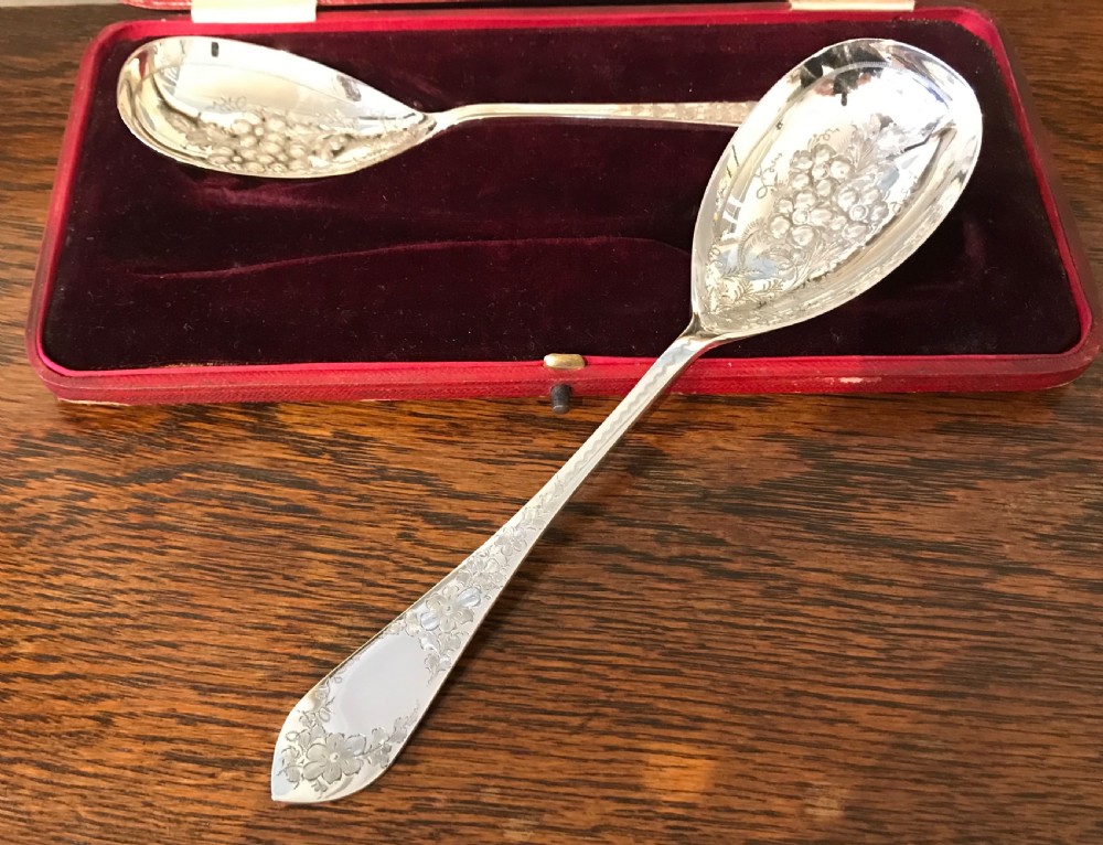 Pair of Victorian Silver Berry Spoons View III