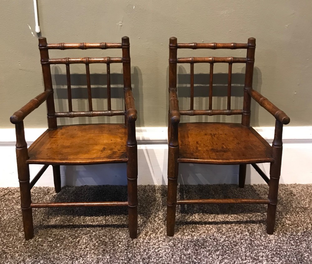 Rare Pair of Regency Miniature Simulated Bamboo Chairs View II