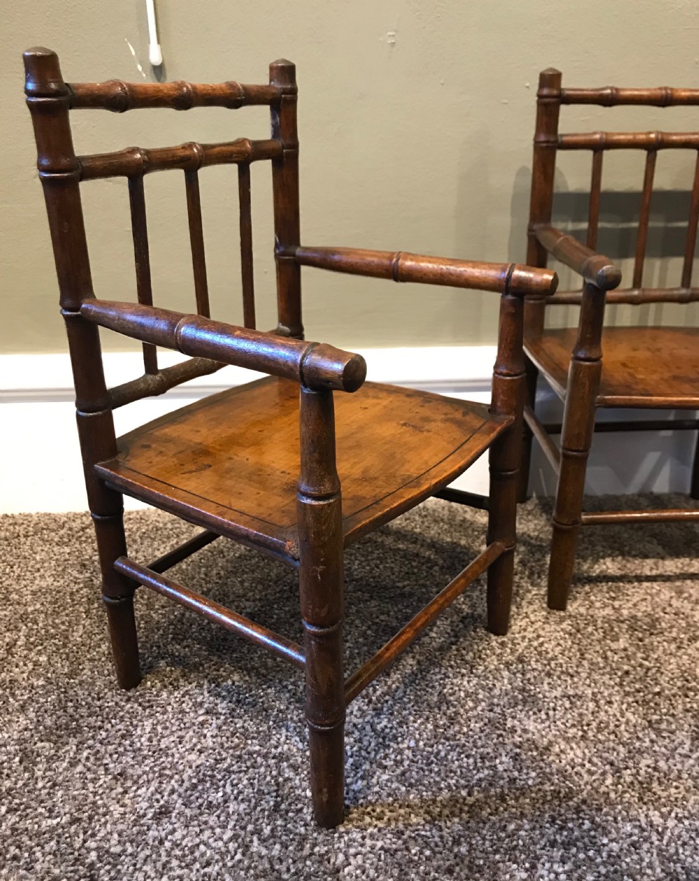Rare Pair of Regency Miniature Simulated Bamboo Chairs View IV